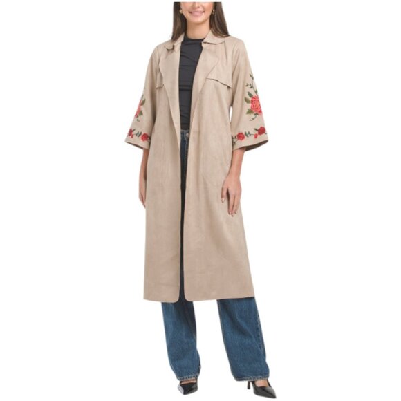 SOLITAIRE Long Trench Coat With Embroidery